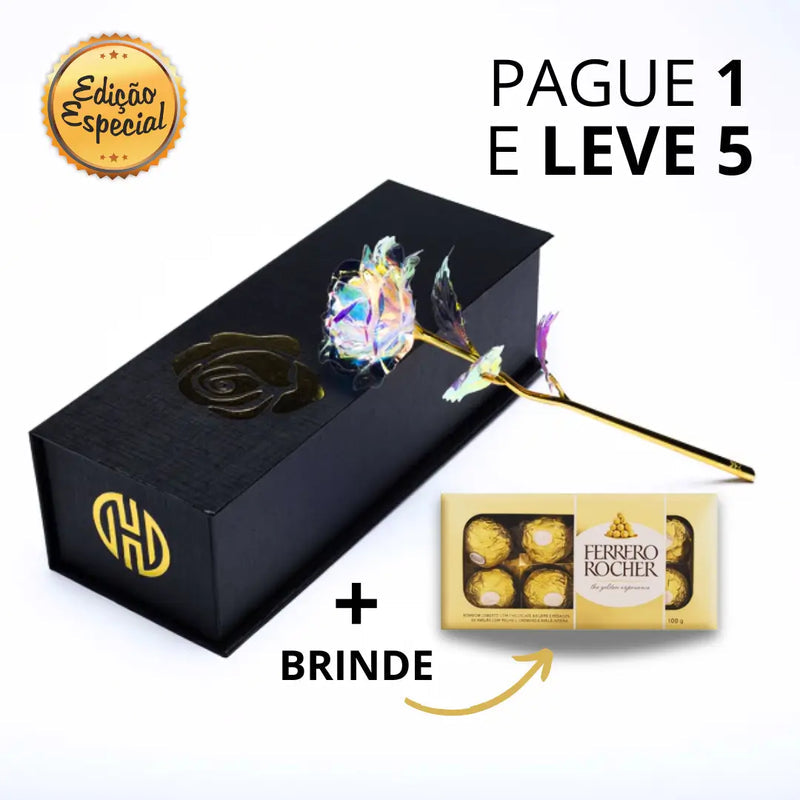 Rosa Galáxia Charmed Banhada a Ouro - Pague 1 e Leve 5 de BRINDE - O Presente Perfeito!