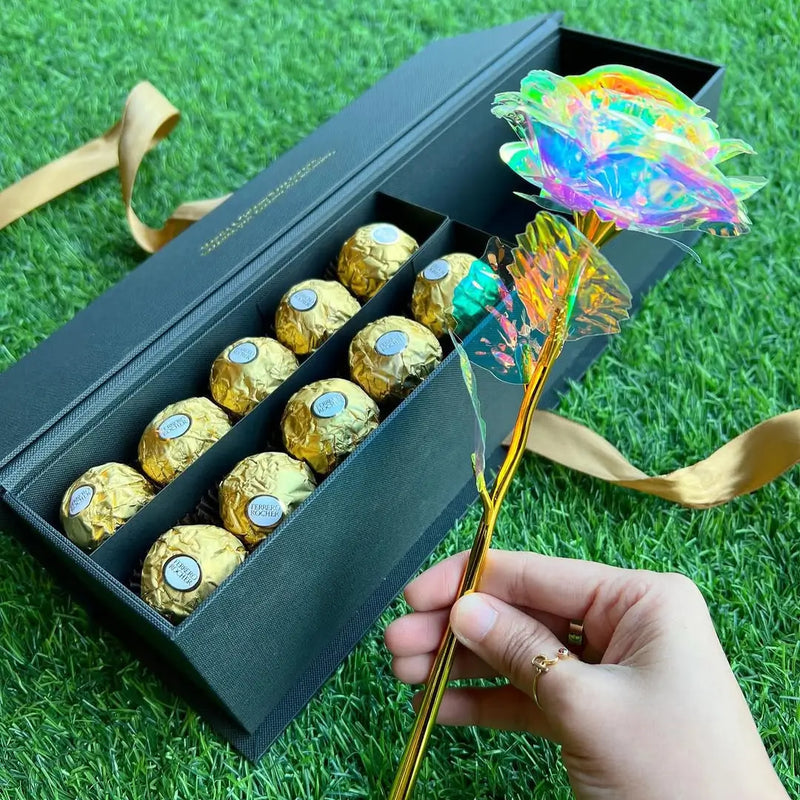 Rosa Galáxia Charmed Banhada a Ouro - Pague 1 e Leve 5 de BRINDE - O Presente Perfeito!