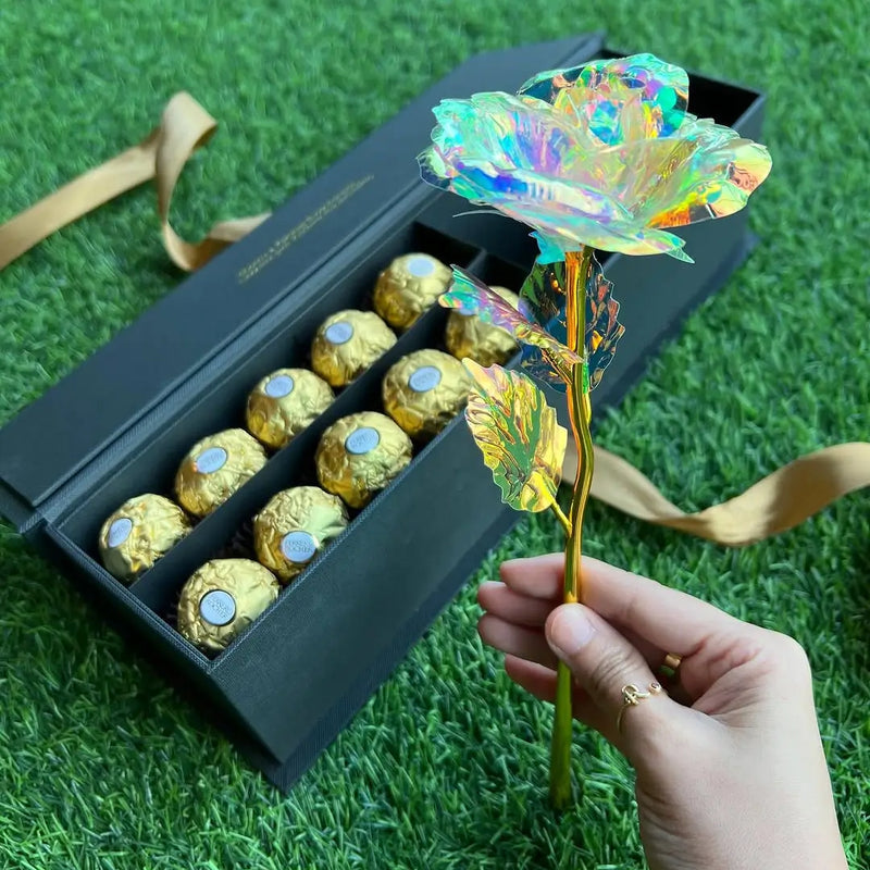 Rosa Galáxia Charmed Banhada a Ouro - Pague 1 e Leve 5 de BRINDE - O Presente Perfeito!